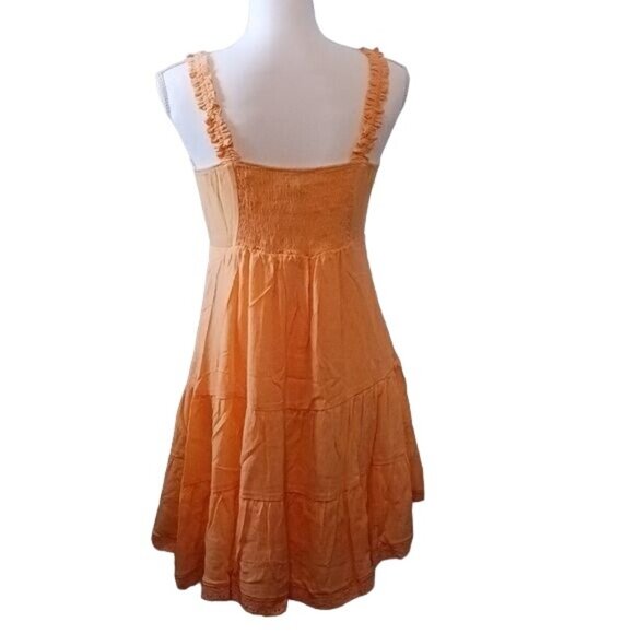 NEW Love Fire Ruffle Strap Tiered Empire Waist Mini‎ Dress Orange Juniors L - Picture 5 of 13
